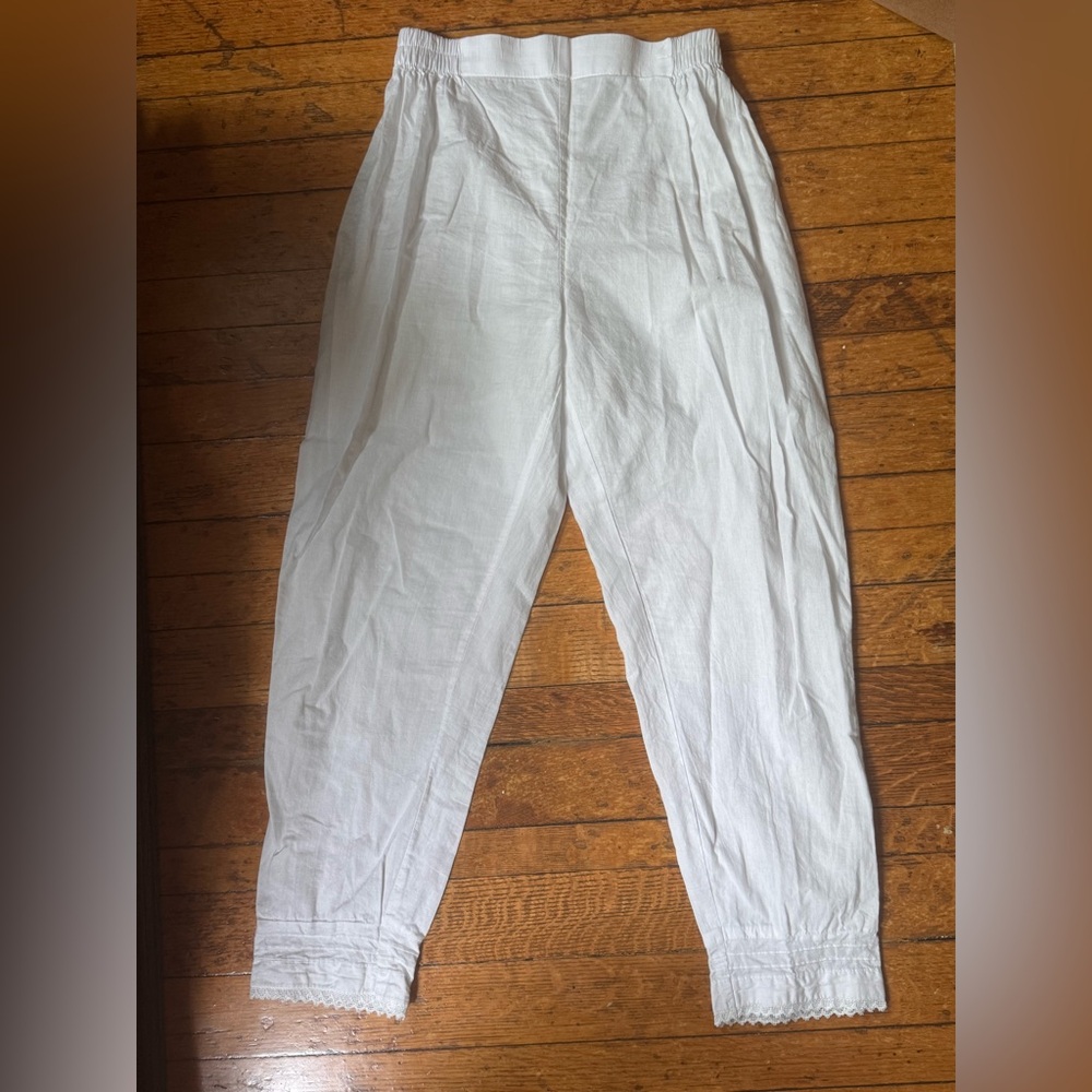 Lightweight White Cotton Lace Cuff Pants